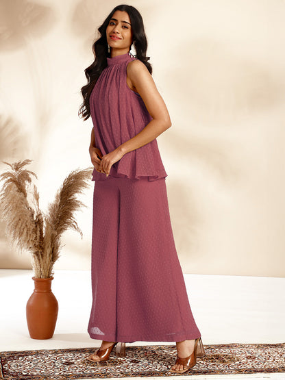 Janasya Coral Dobby Chiffon Self Design Co-Ords