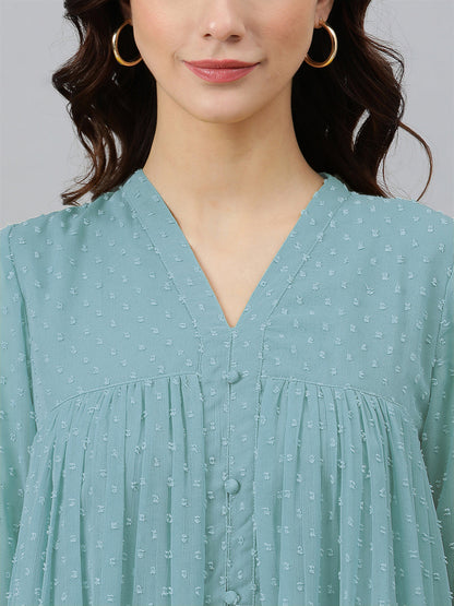 Janasya Light Dobby Chiffon Self Design Flared Kurta