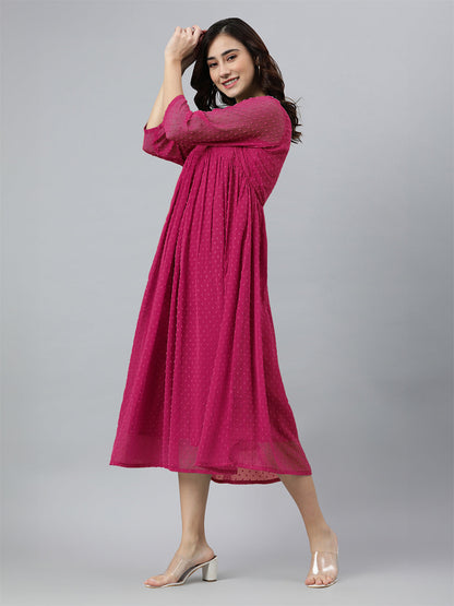 Janasya Bright Dobby Chiffon Self Design Flared Kurta