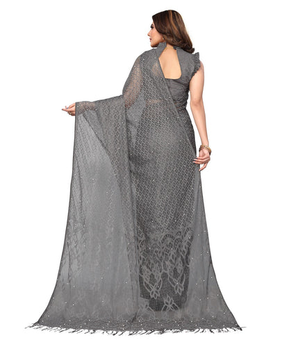 Vamika Net Brasso Grey Light Weight Trendy Look Bollywood Style Saree