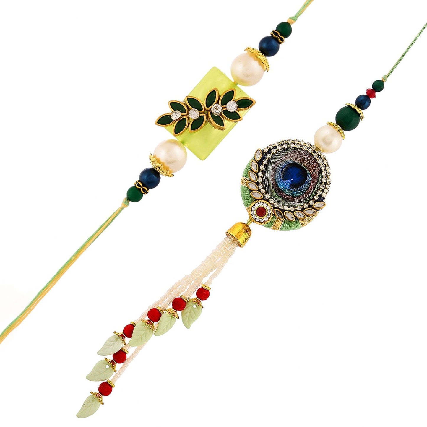 trueBrowns X Voylla Peacock Feathers And Beads Bhaiya Bhabhi Lumba Rakhi