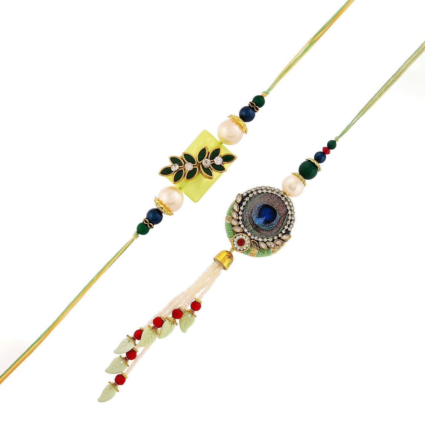trueBrowns X Voylla Peacock Feathers And Beads Bhaiya Bhabhi Lumba Rakhi