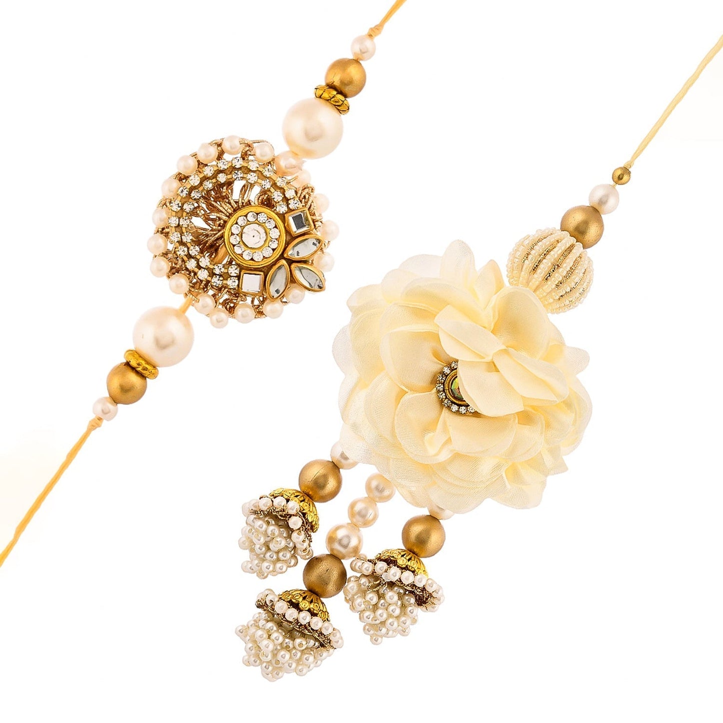 trueBrowns X Voylla White Pearls And Kundan Gems Bhaiya Bhabhi Lumba Rakhi