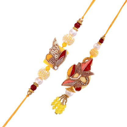 trueBrowns X Voylla Faux Pearls And Kundan Gems Bhaiya Bhabhi Lumba Rakhi