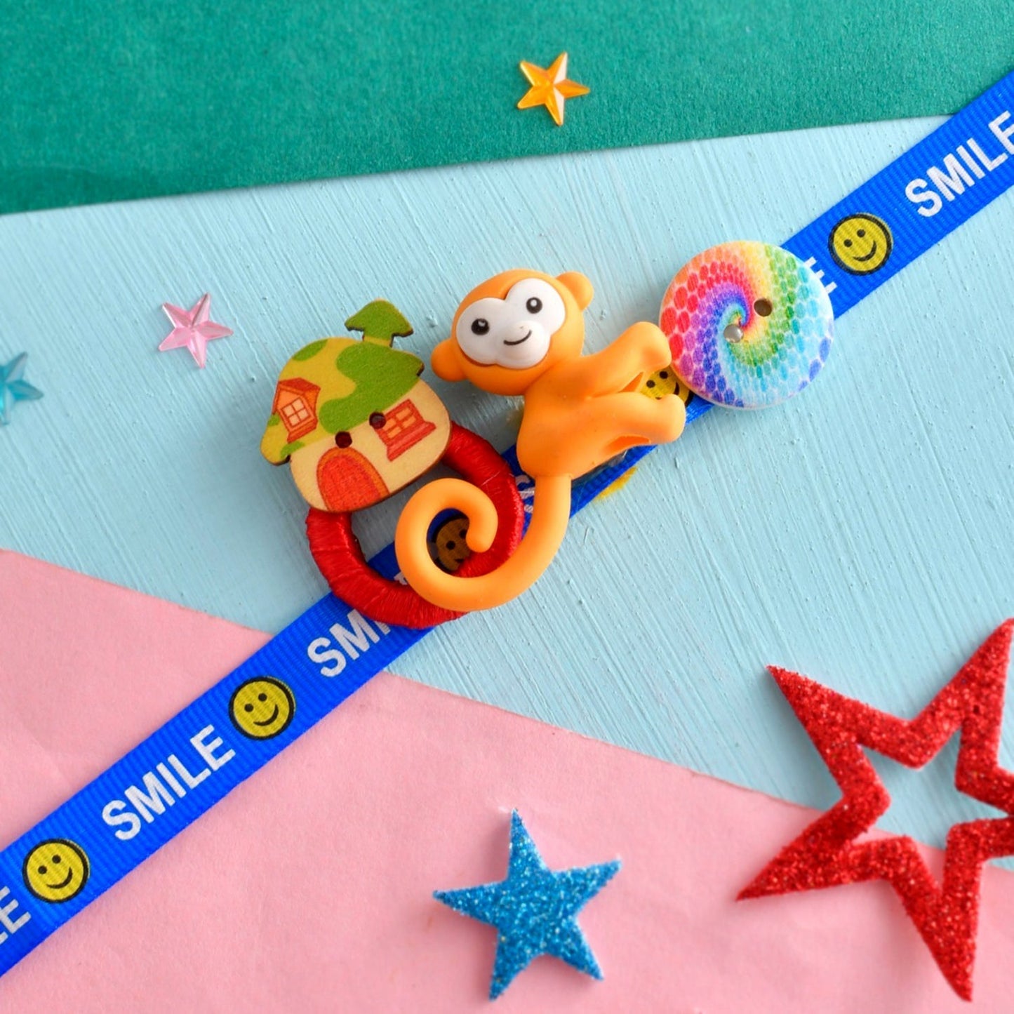 trueBrowns X Voylla Colourful Monkey And Pinwheel Kids Rakhi For Kids