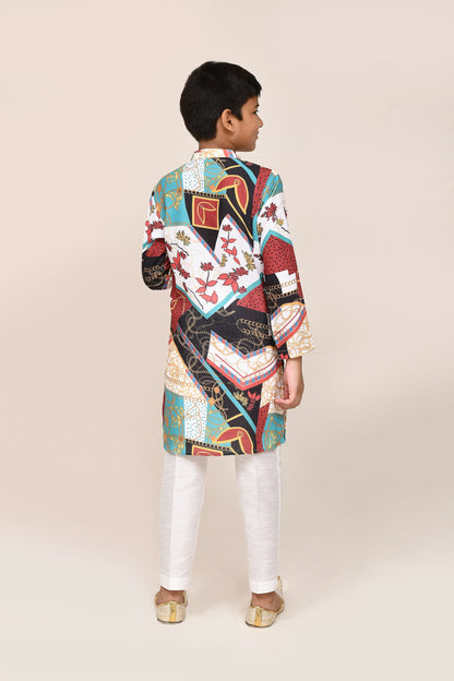 Joban Fashion Cotton Silk Multicolor Kurta With Straight Fit Pant
