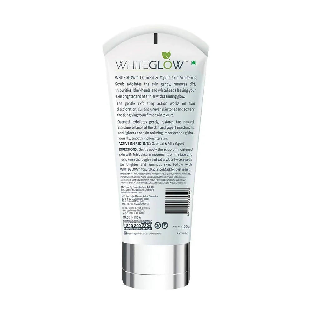 Lotus Herbals White Glow Oatmeal And Yogurt Skin Whitening Scrub - 100 gms