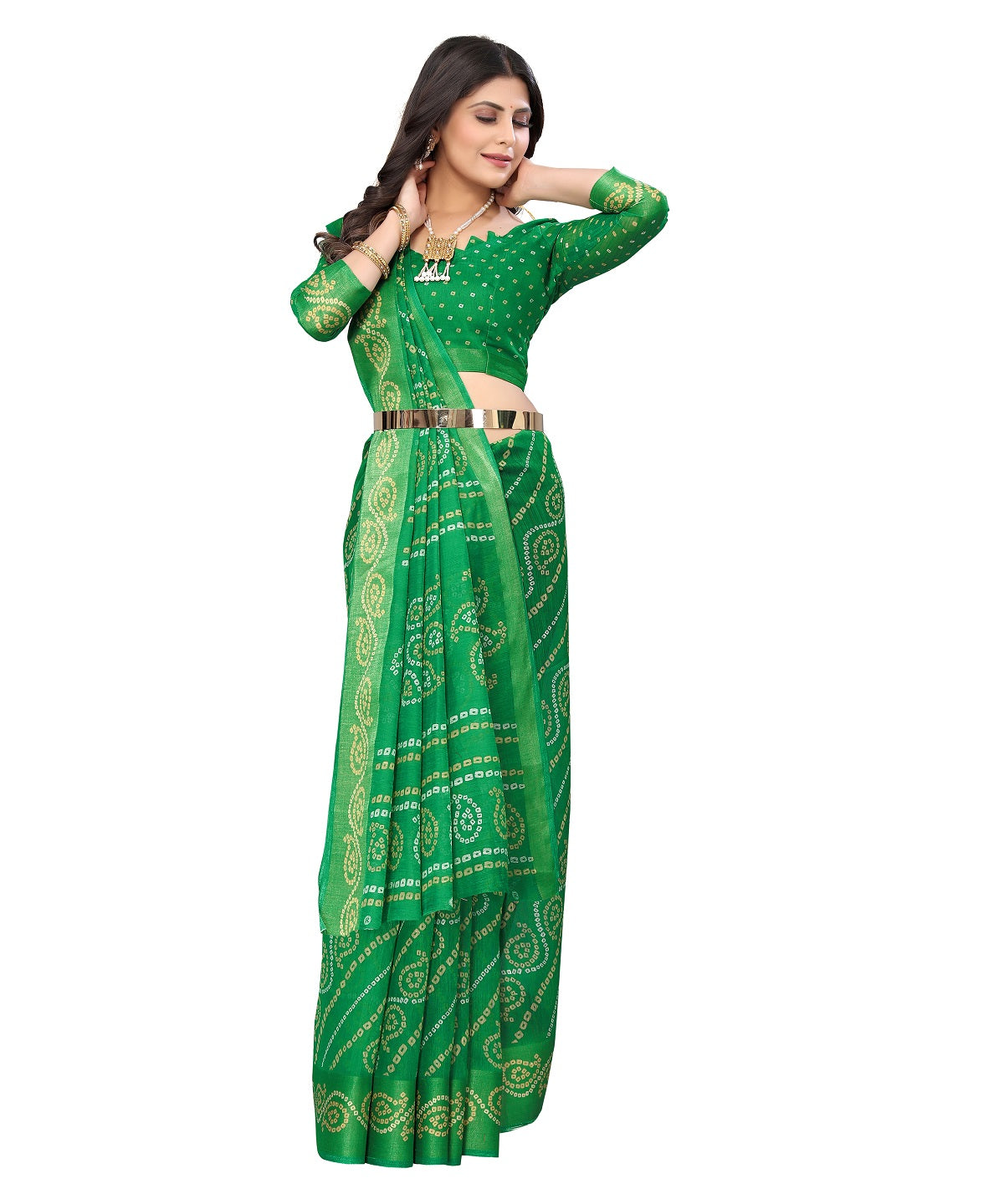 Vamika Linen Jari Border Green Bollywood Style Saree