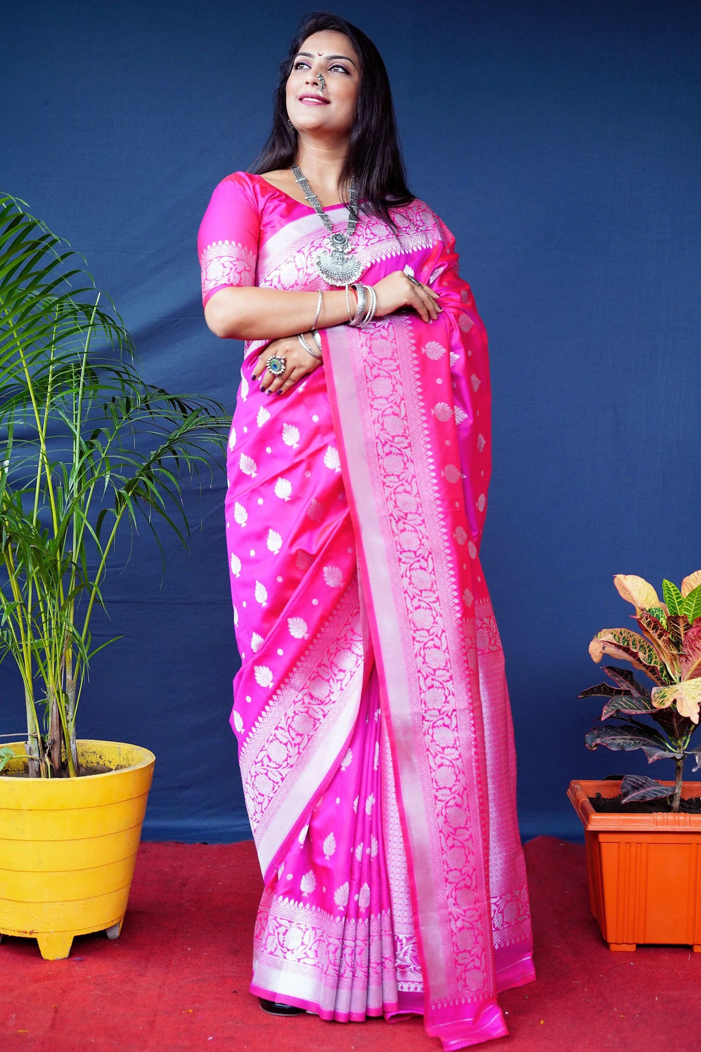 Jyoti Fashion Women's Pink Soft Banarasi Silk Zari Woven Saree with Blouse