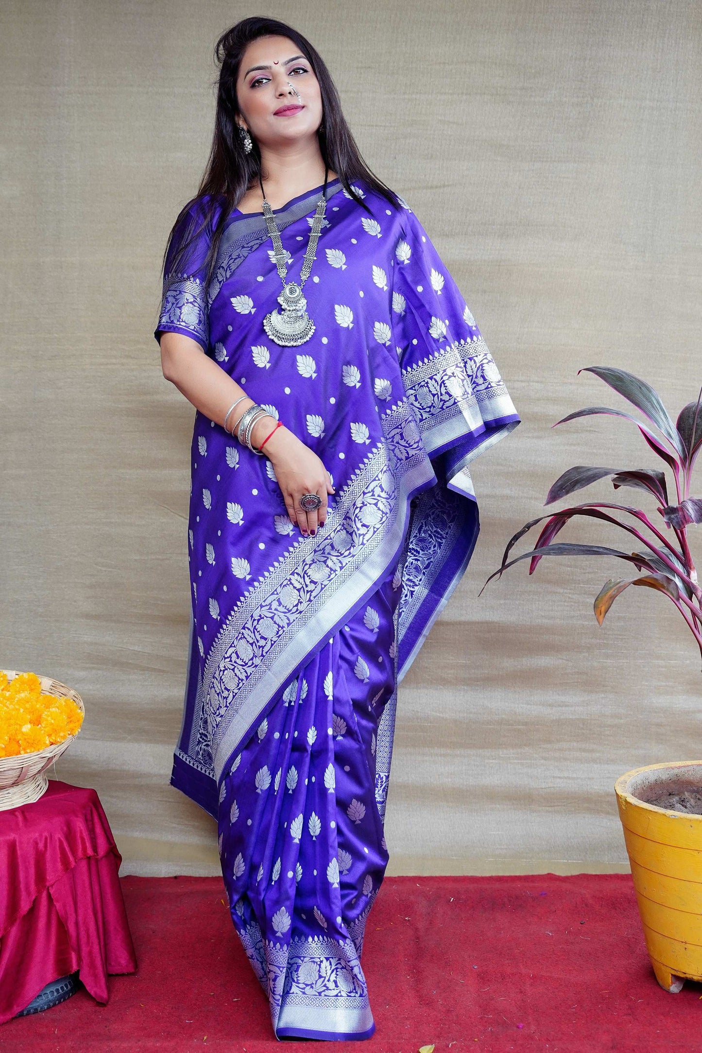 Jyoti Fashion Women's Royal Blue Soft Banarasi Silk Zari Woven Saree with Blouse