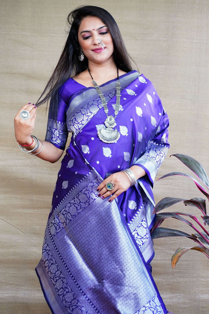 Jyoti Fashion Women's Royal Blue Soft Banarasi Silk Zari Woven Saree with Blouse