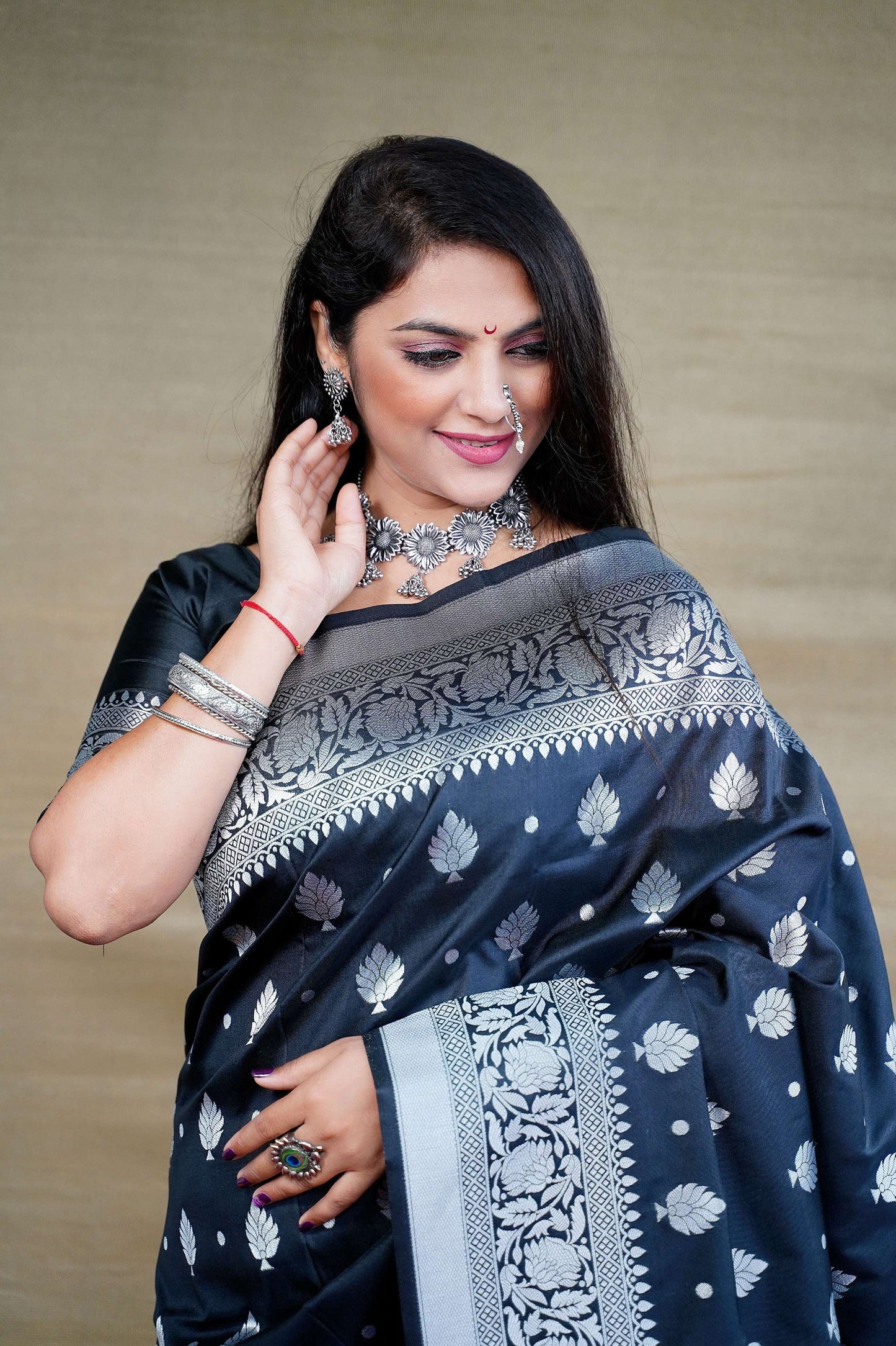 Jyoti Fashion Women's Black Soft Banarasi Silk Zari Woven Saree with Blouse