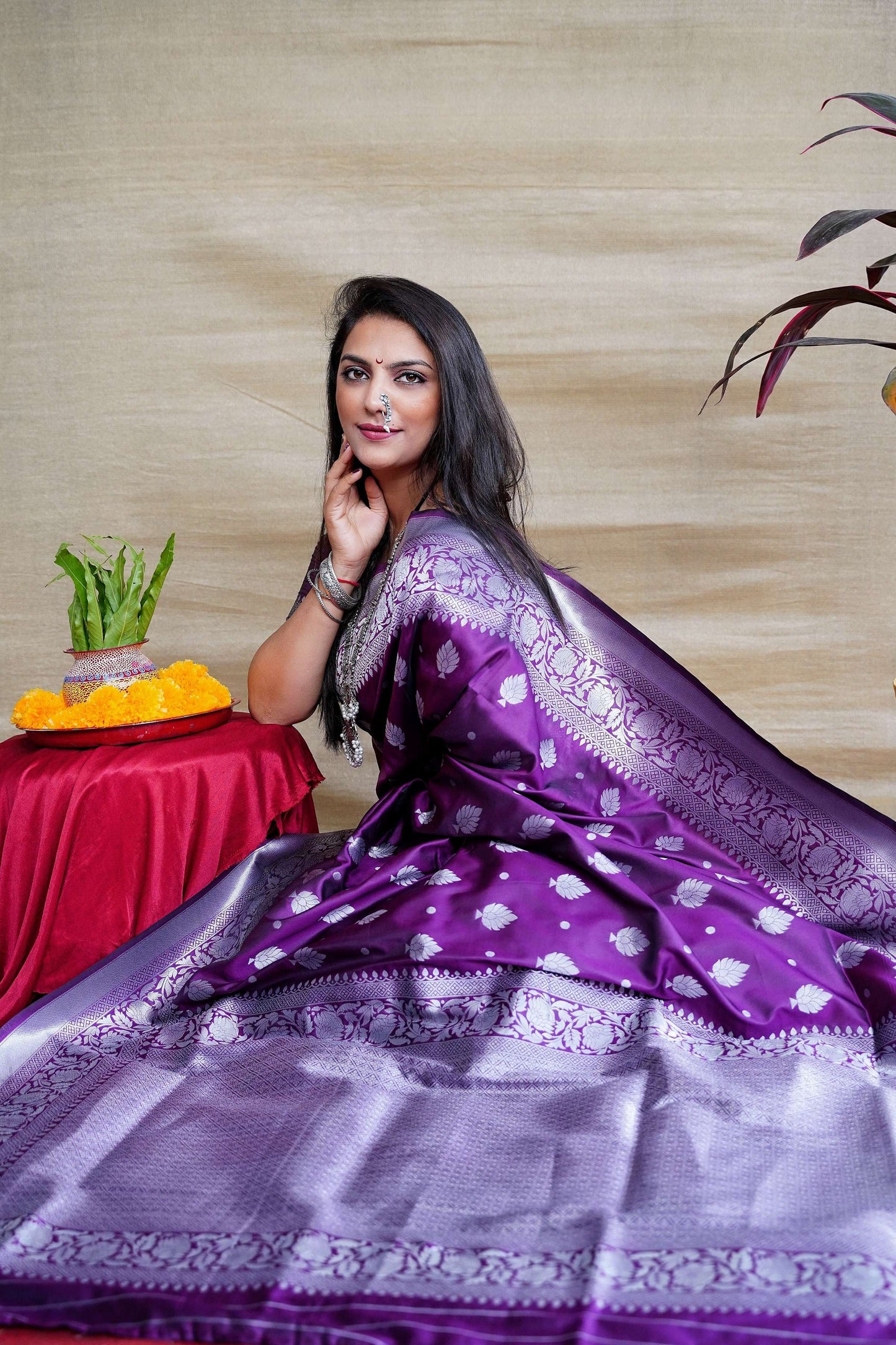Jyoti Fashion Women's Purple Soft Banarasi Silk Zari Woven Saree with Blouse