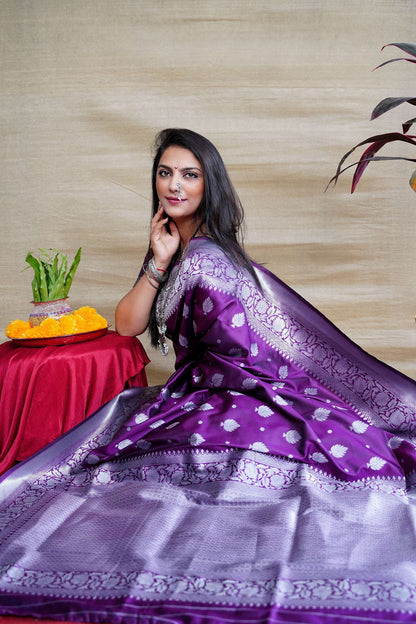 Jyoti Fashion Women's Purple Soft Banarasi Silk Zari Woven Saree with Blouse