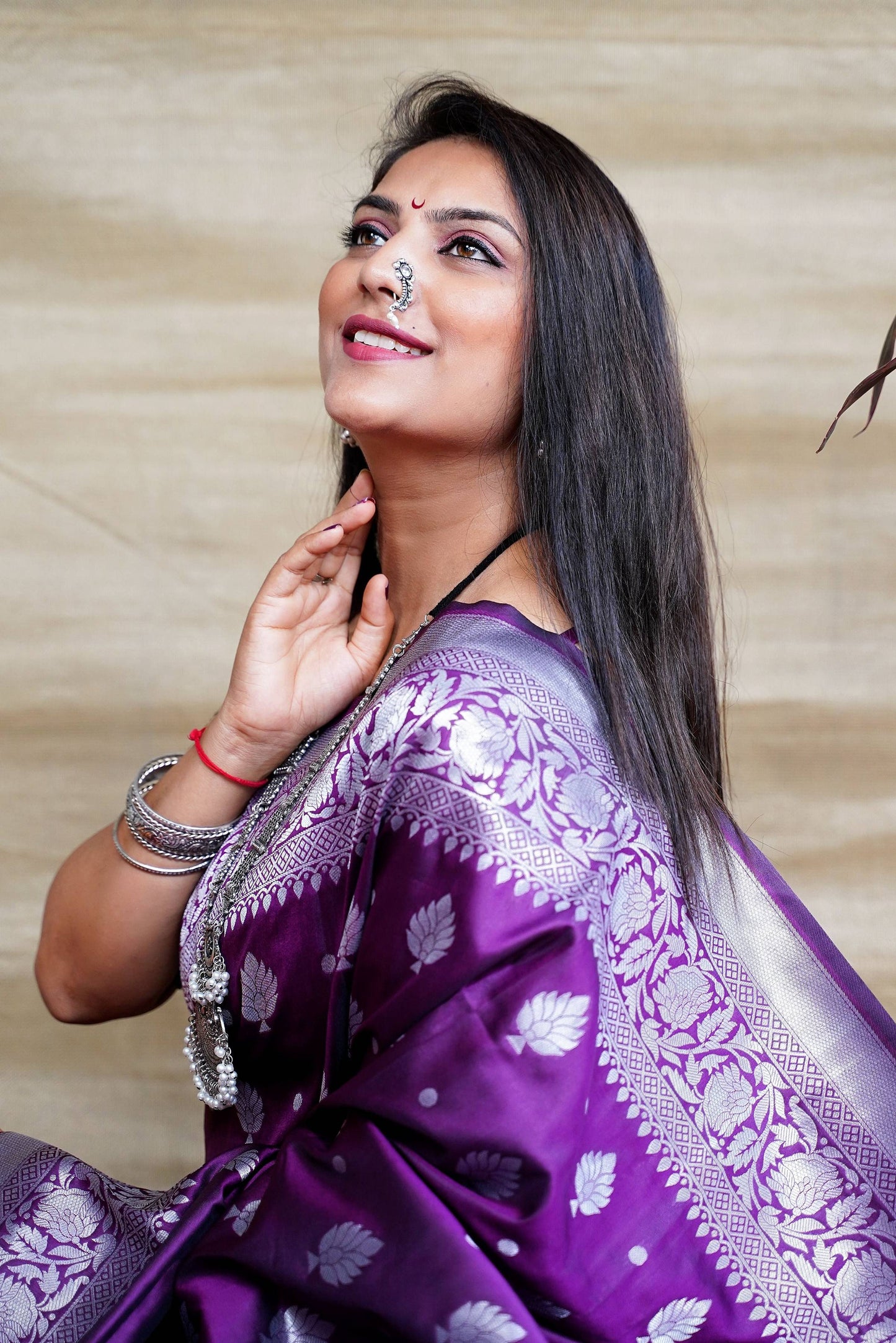 Jyoti Fashion Women's Purple Soft Banarasi Silk Zari Woven Saree with Blouse