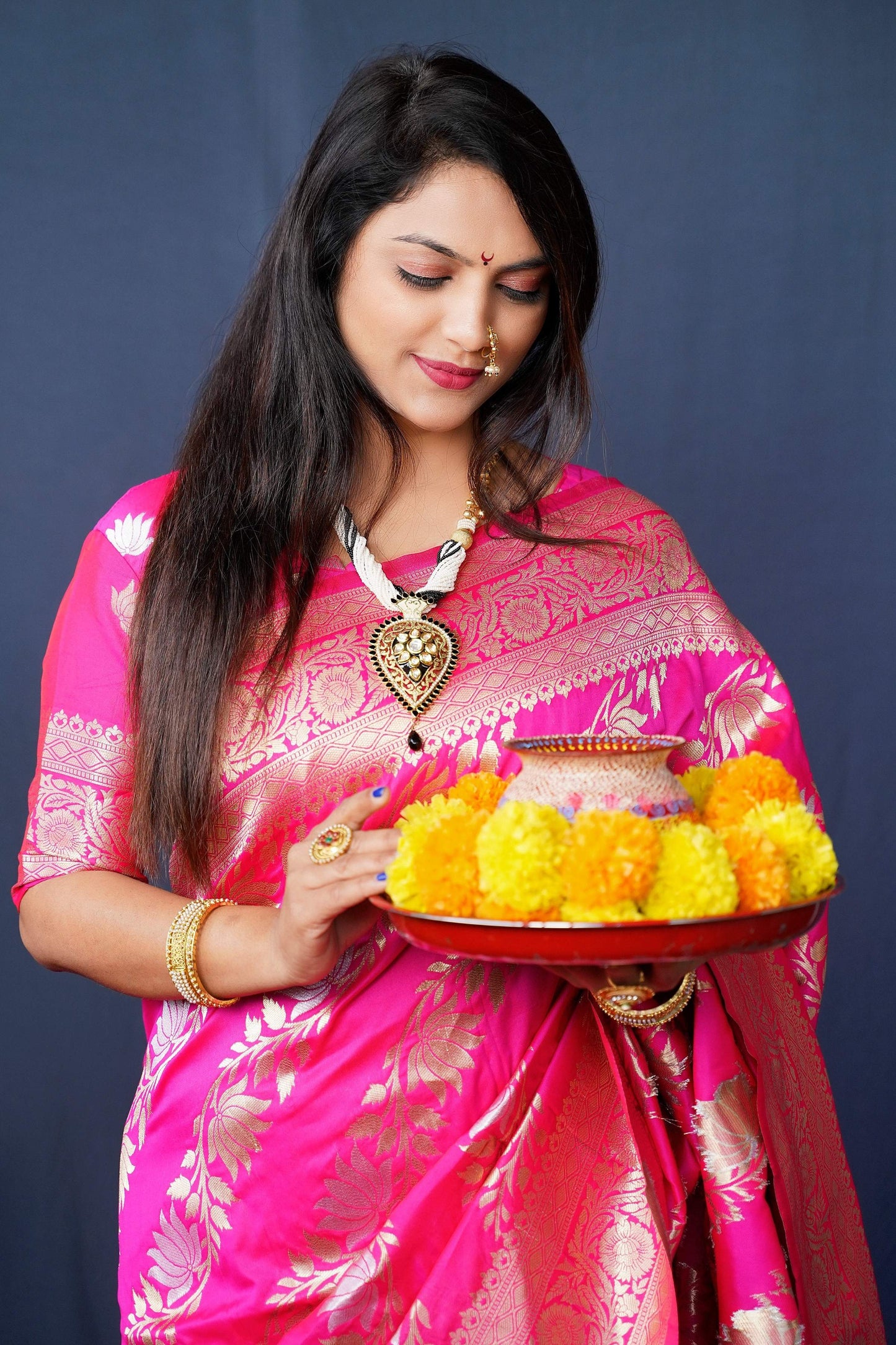 Jyoti Fashion Women's Pink Handloom Banarasi Silk Zari Woven Saree with Blouse