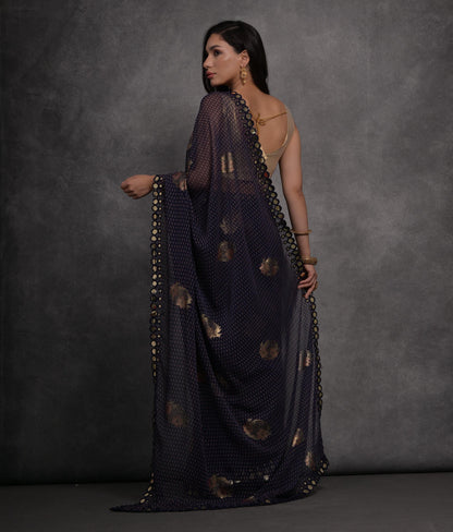 Jyoti Fashion Women's Navy Blue Chiffon Mirror Work Designer Saree with Blouse