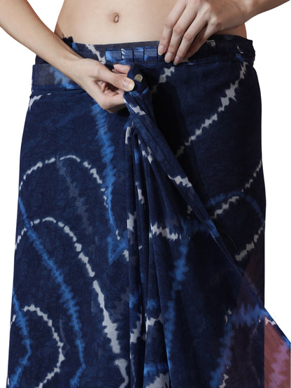 Jyoti Fashion Women's Dark Blue Marble Chiffon Printed Ready To Wear Saree with Blouse