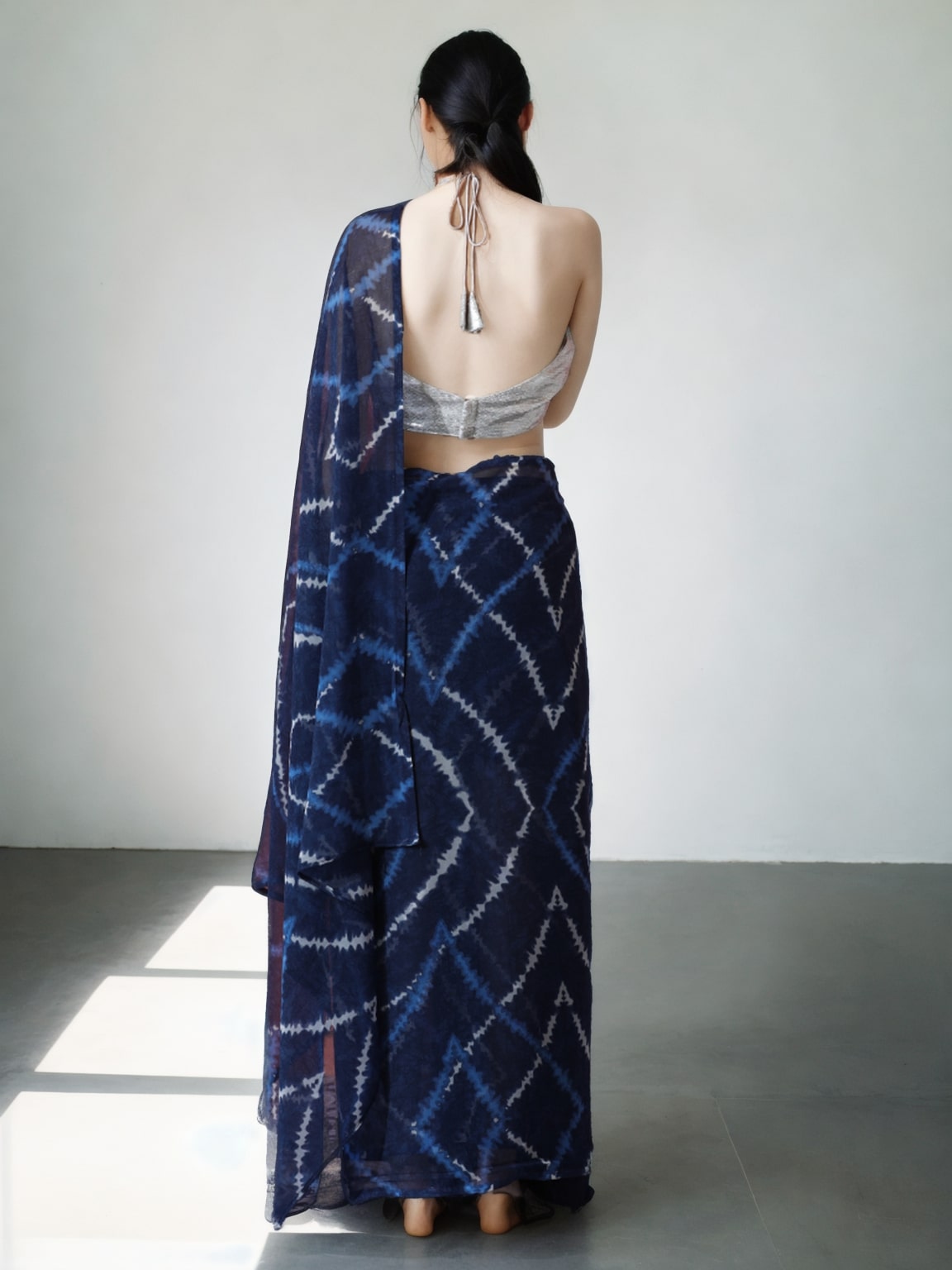 Jyoti Fashion Women's Dark Blue Marble Chiffon Printed Ready To Wear Saree with Blouse