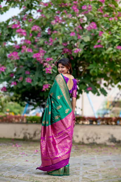 Jyoti Fashion Women's Rama Soft Banarasi Silk Zari Woven Saree with Blouse