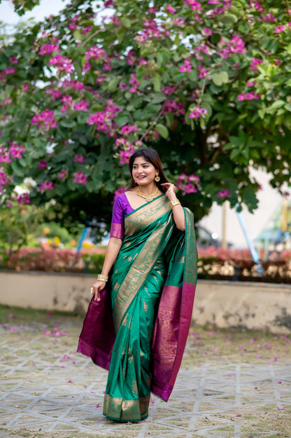 Jyoti Fashion Women's Rama Soft Banarasi Silk Zari Woven Saree with Blouse