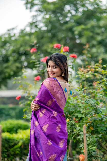 Jyoti Fashion Women's Purple Soft Banarasi Silk Zari Woven Saree with Blouse