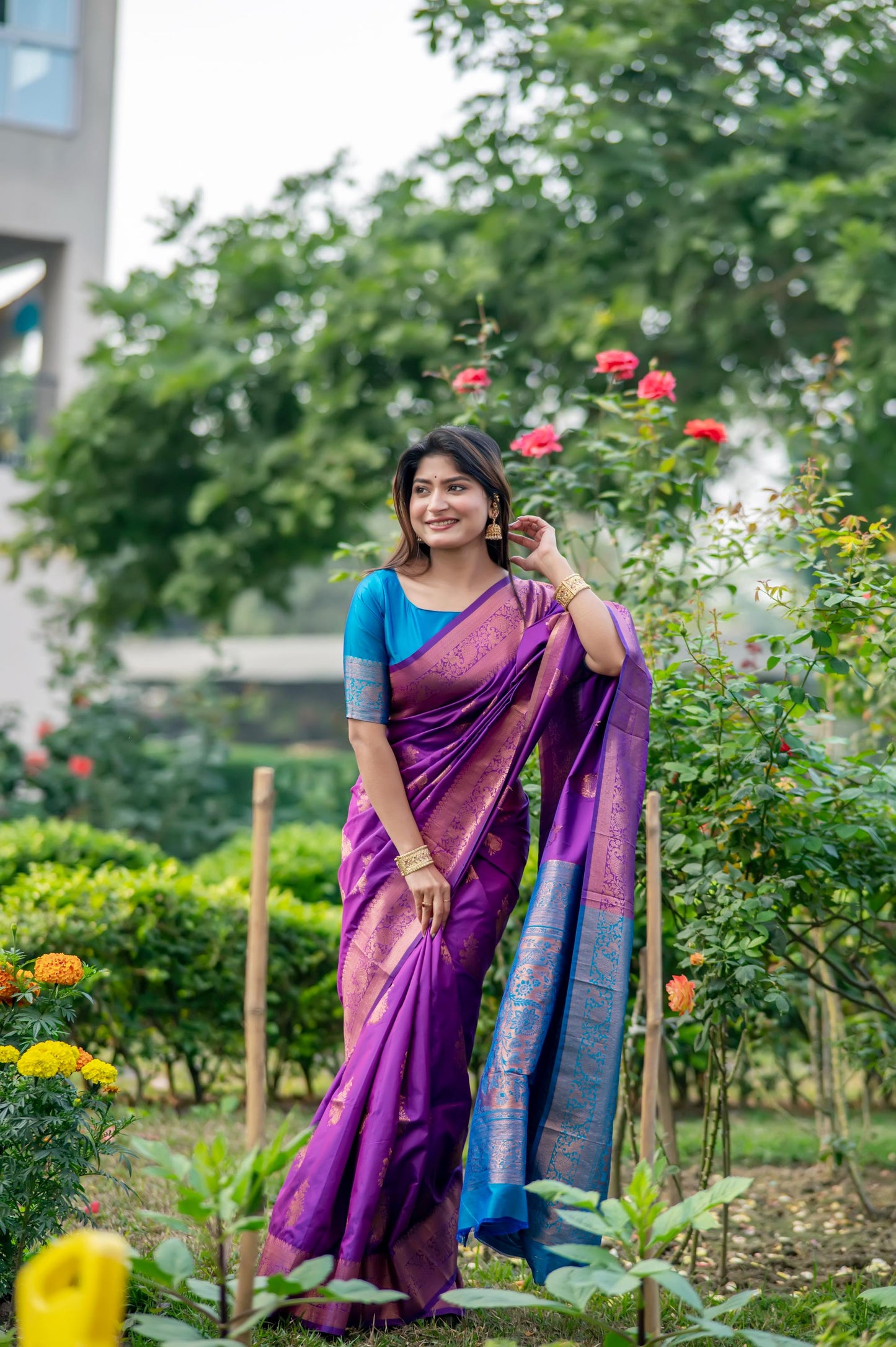 Jyoti Fashion Women's Purple Soft Banarasi Silk Zari Woven Saree with Blouse