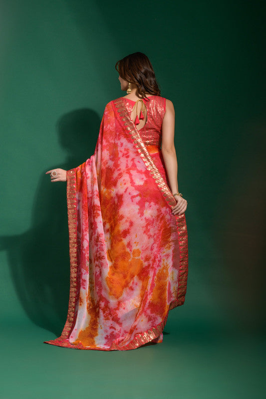 Jyoti Fashion Women's Gajri Sequence Embroidery Chiffon Saree with Blouse