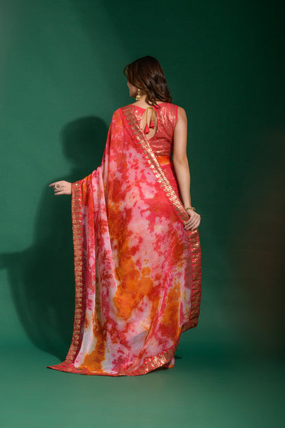 Jyoti Fashion Women's Gajri Sequence Embroidery Chiffon Saree with Blouse