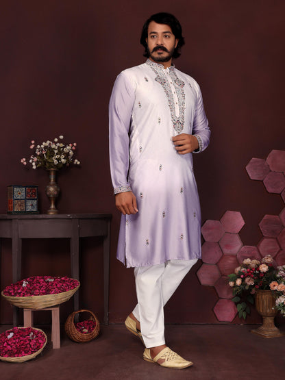 Jyoti Fashion Men's Purple Sequins Embroidered Kurta with Pajama