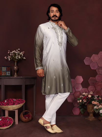 Jyoti Fashion Men's Mehendi Sequins Embroidered Kurta with Pajama