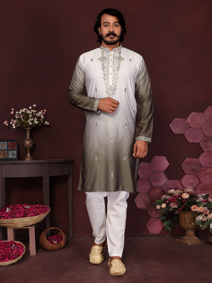 Jyoti Fashion Men's Mehendi Sequins Embroidered Kurta with Pajama