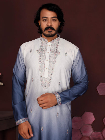 Jyoti Fashion Men's Blue Sequins Embroidered Kurta with Pajama