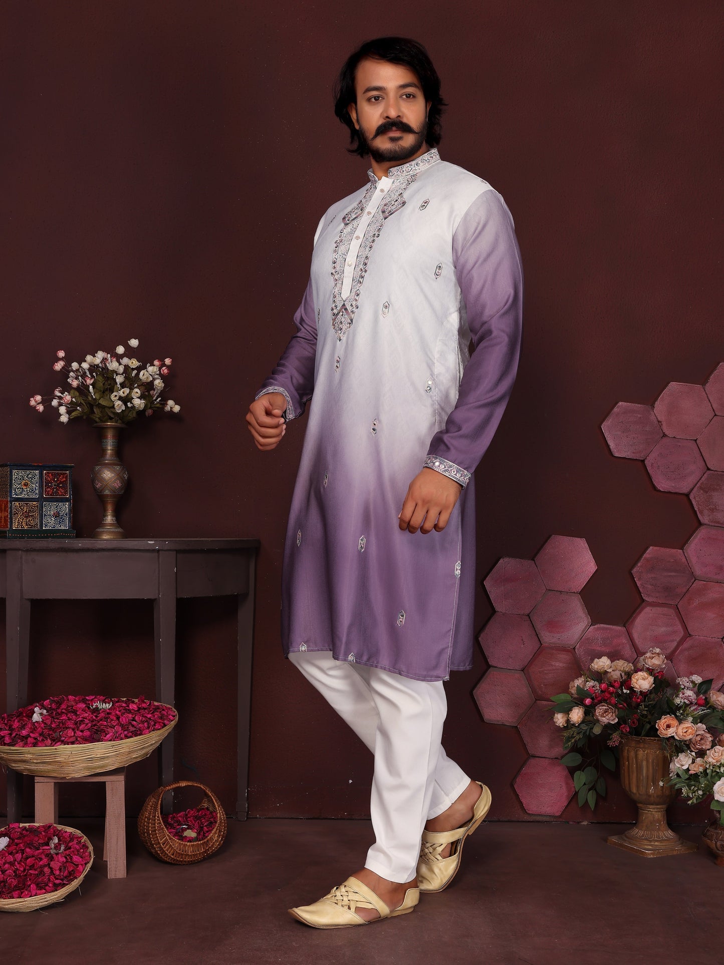 Jyoti Fashion Men's Jamuni Sequins Embroidered Kurta with Pajama