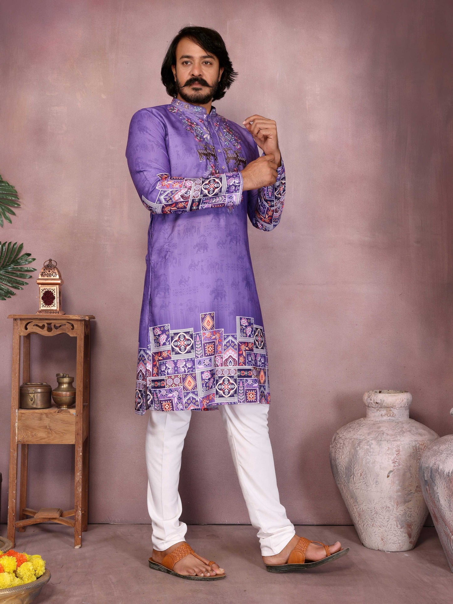 Jyoti Fashion Men's Jamuni Sequins Embroidered Kurta with Pajama