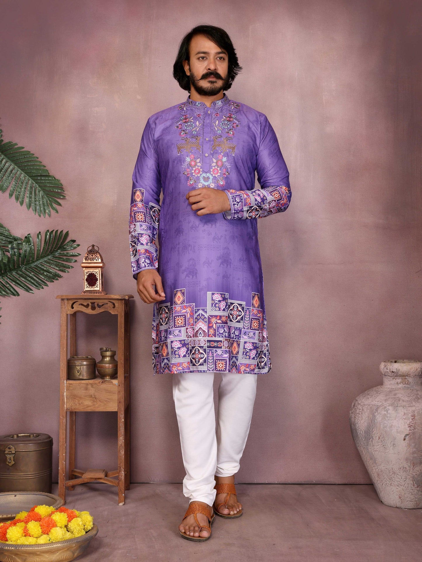 Jyoti Fashion Men's Jamuni Sequins Embroidered Kurta with Pajama