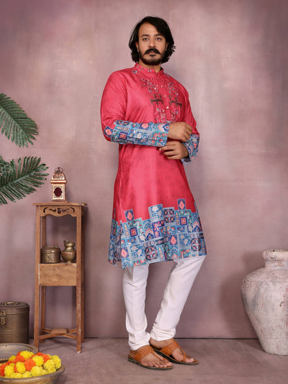 Jyoti Fashion Men's Gajri Sequins Embroidered Kurta with Pajama