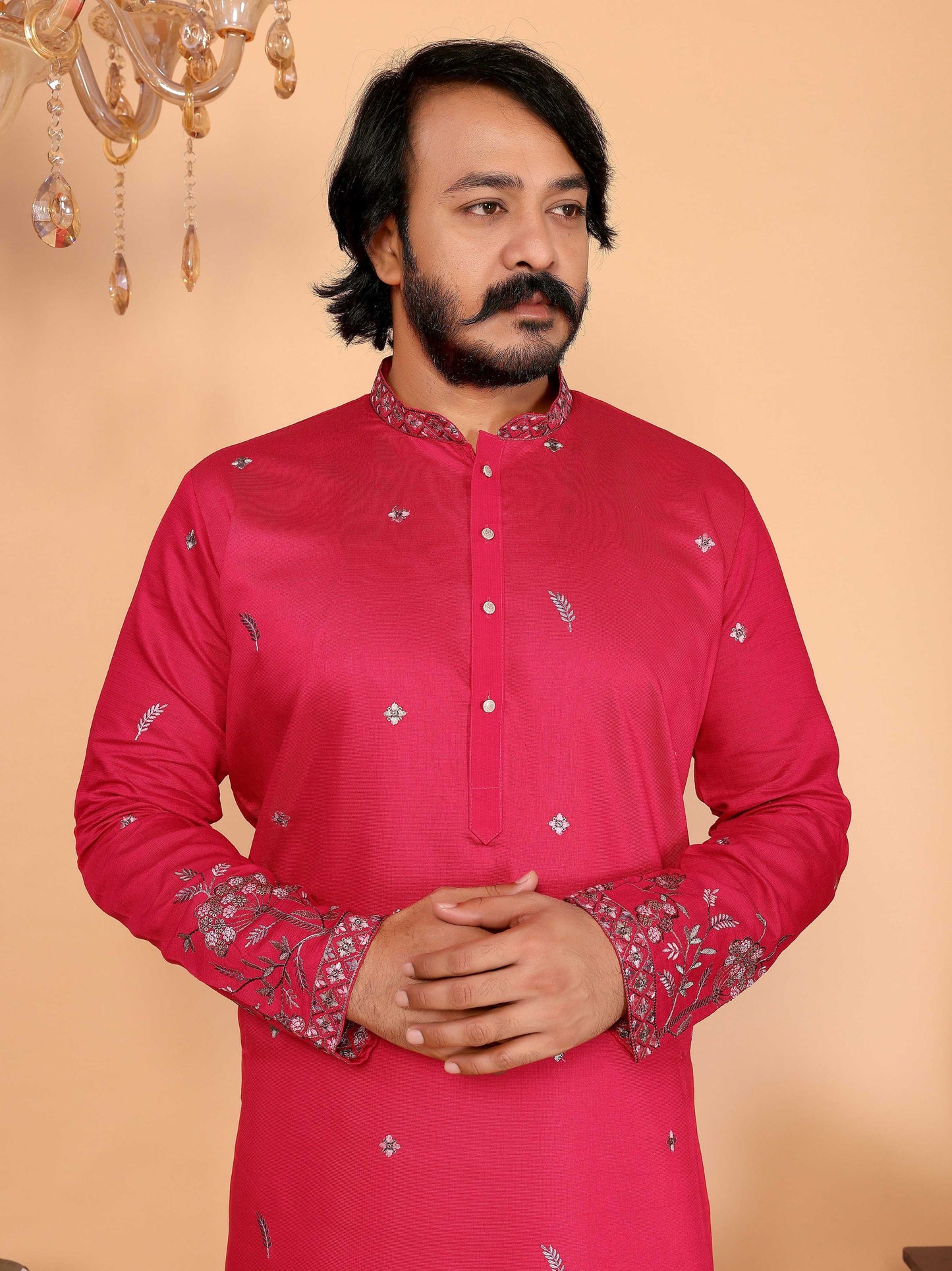 Jyoti Fashion Men's Pink Sequins Embroidered Kurta with Pajama