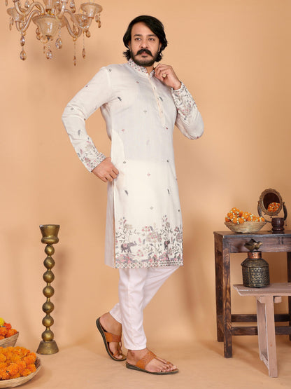 Jyoti Fashion Men's White Sequins Embroidered Kurta with Pajama