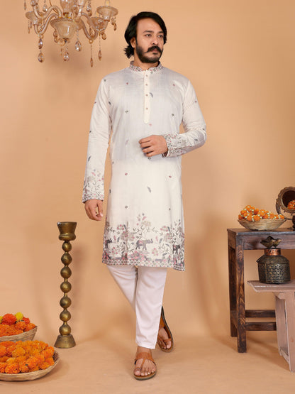 Jyoti Fashion Men's White Sequins Embroidered Kurta with Pajama