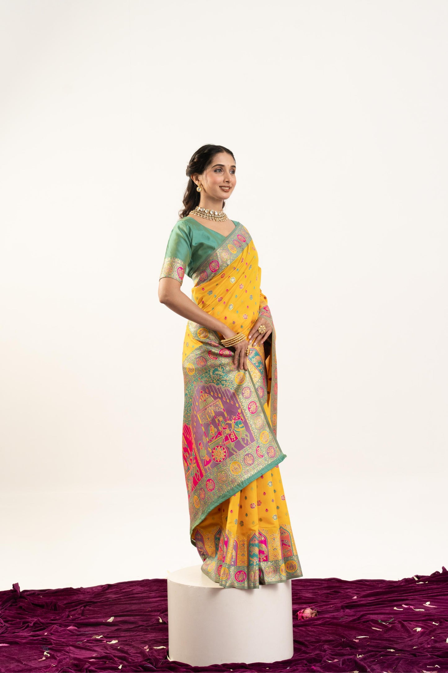 Jyoti Fashion Women's Yellow Banarasi Pashmina Soft Silk Zari Woven Saree with Blouse