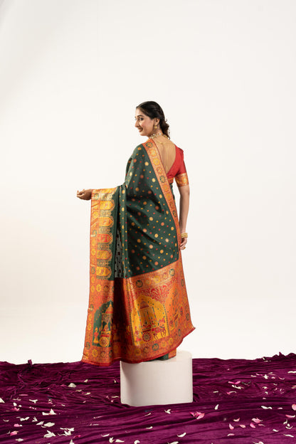 Jyoti Fashion Women's Bottle Green Banarasi Pashmina Soft Silk Zari Woven Saree with Blouse