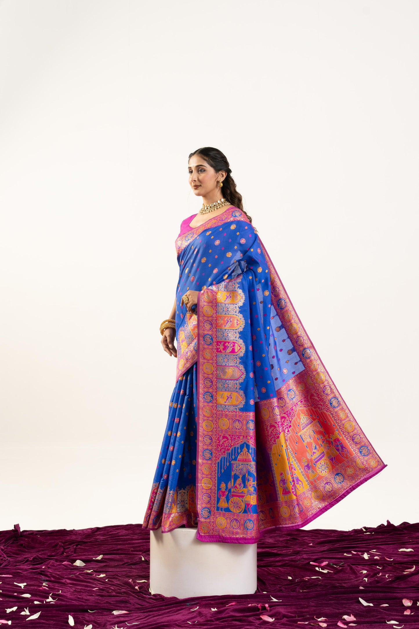 Jyoti Fashion Women's Blue Banarasi Pashmina Soft Silk Zari Woven Saree with Blouse