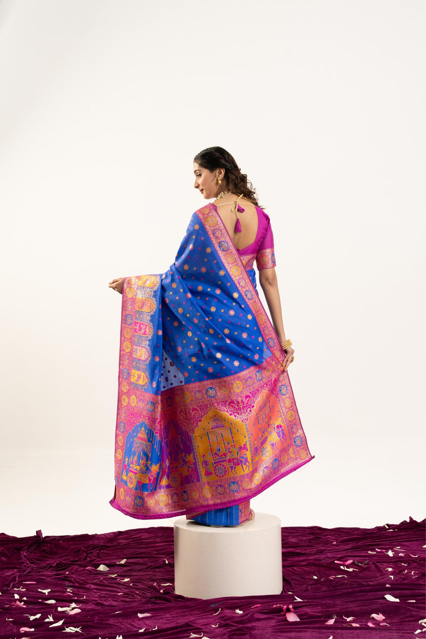 Jyoti Fashion Women's Blue Banarasi Pashmina Soft Silk Zari Woven Saree with Blouse