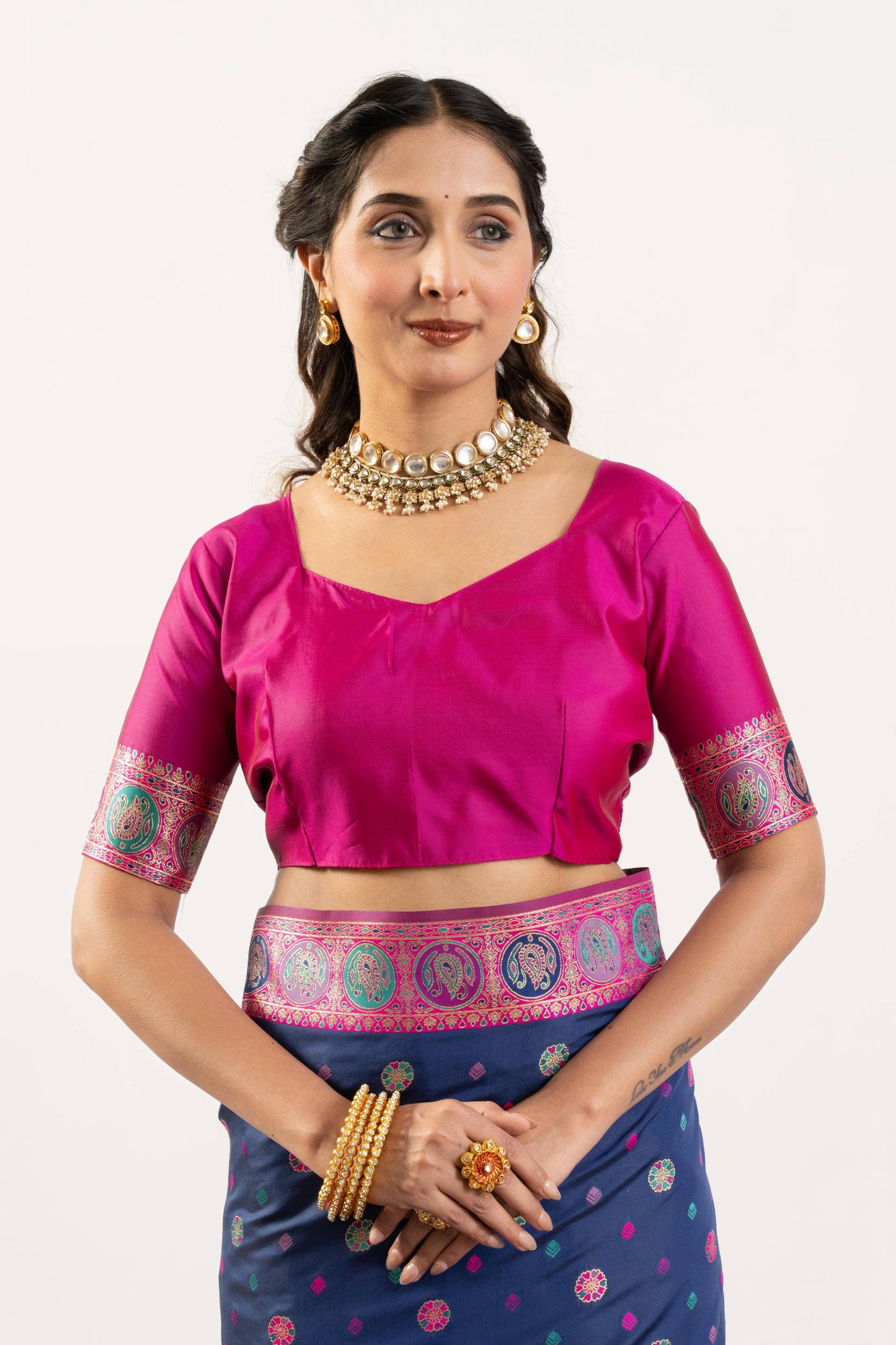 Jyoti Fashion Women's Navy Blue Banarasi Pashmina Soft Silk Zari Woven Saree with Blouse