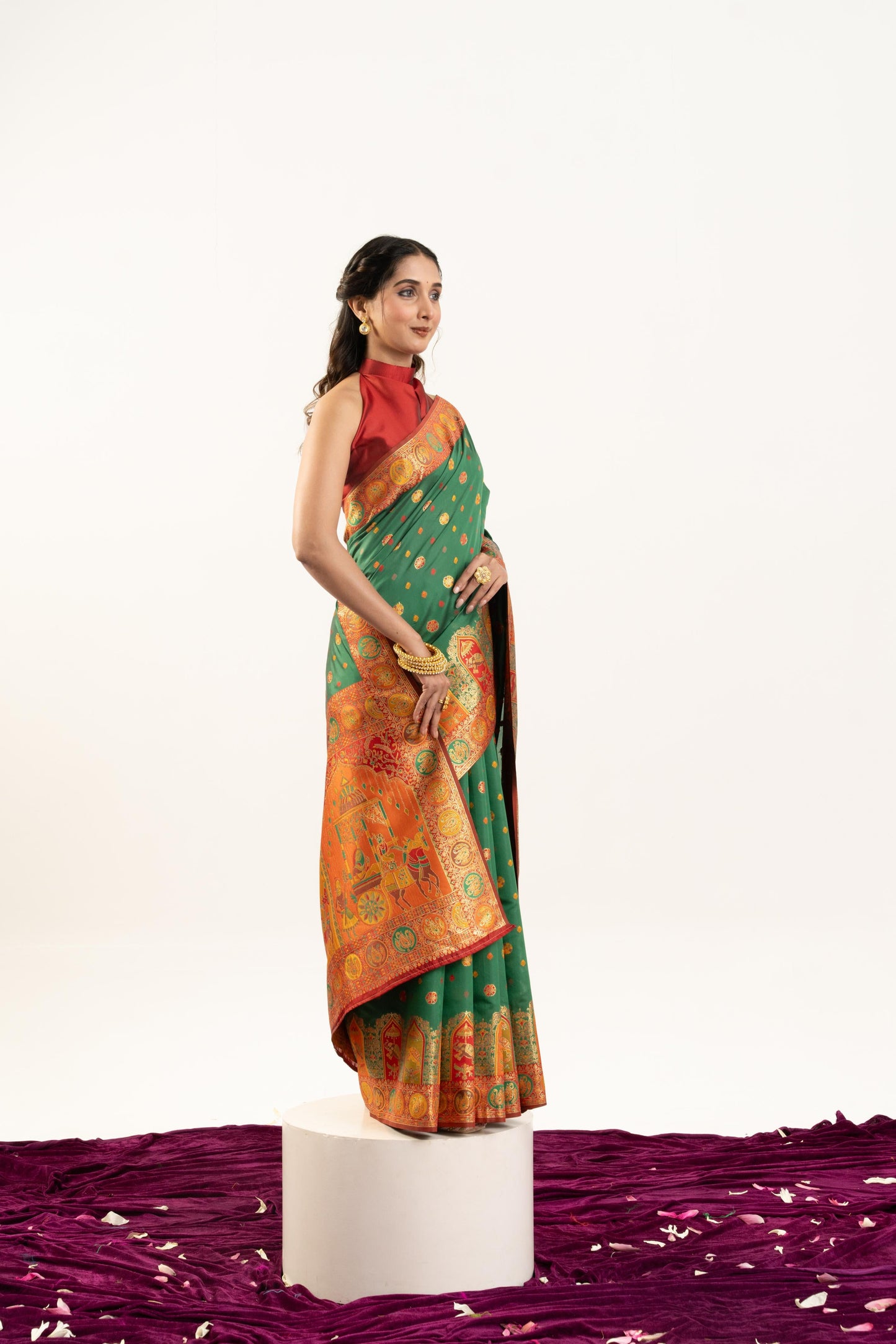 Jyoti Fashion Women's Green Banarasi Pashmina Soft Silk Zari Woven Saree with Blouse