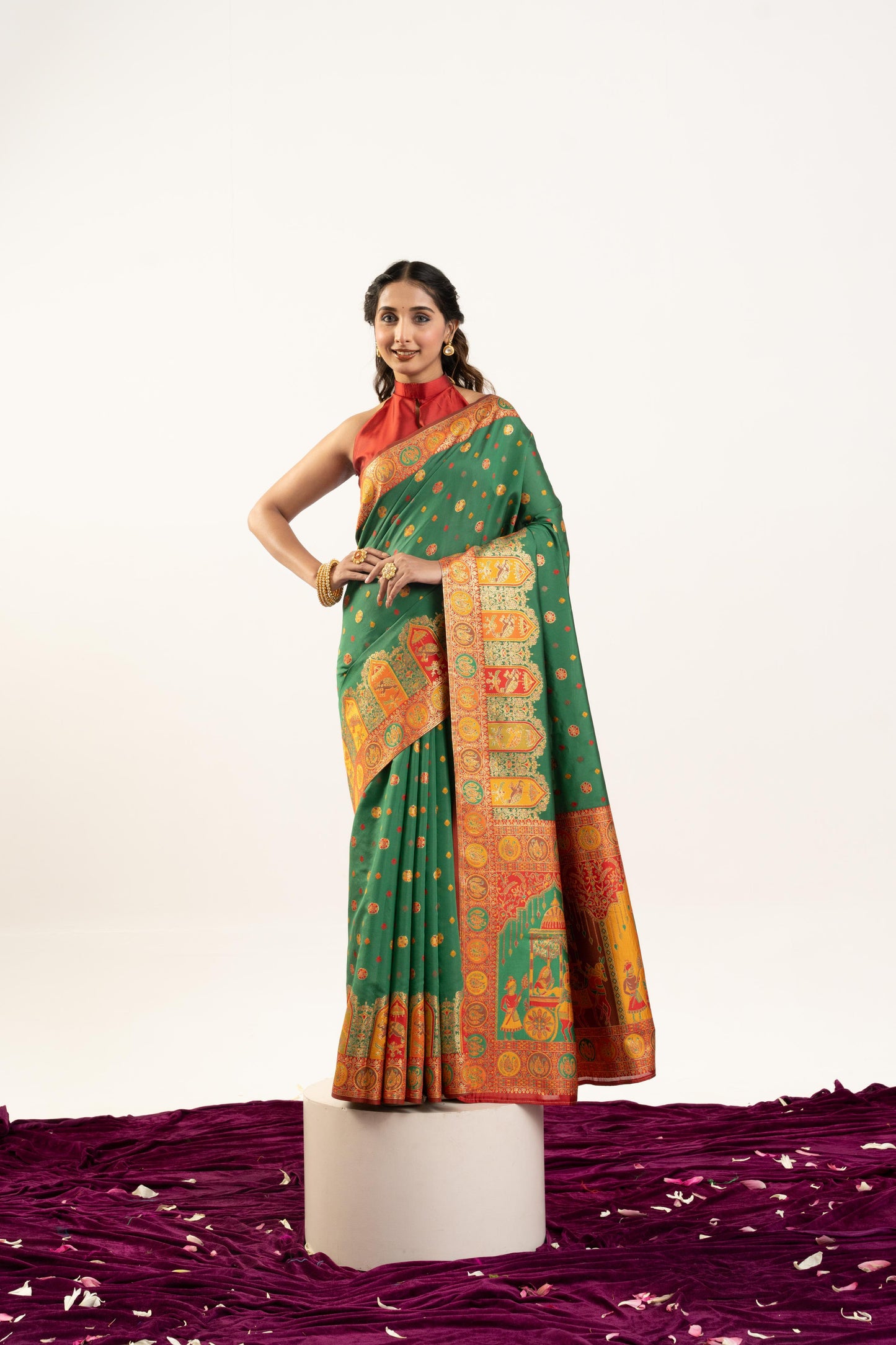 Jyoti Fashion Women's Green Banarasi Pashmina Soft Silk Zari Woven Saree with Blouse