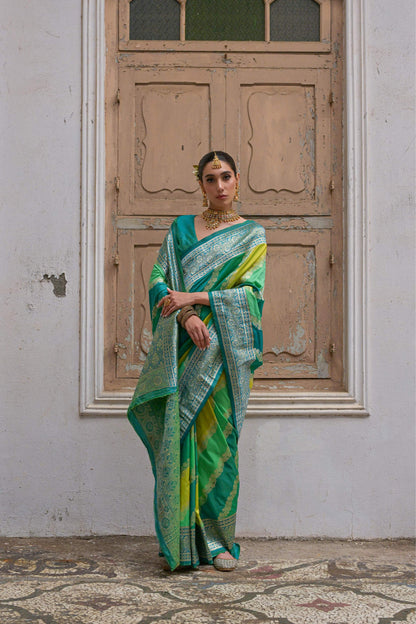 Jyoti Fashion Women's Multicolor Banarasi Silk Zari Woven Saree with Blouse