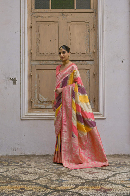Jyoti Fashion Women's Multicolor Banarasi Silk Zari Woven Saree with Blouse