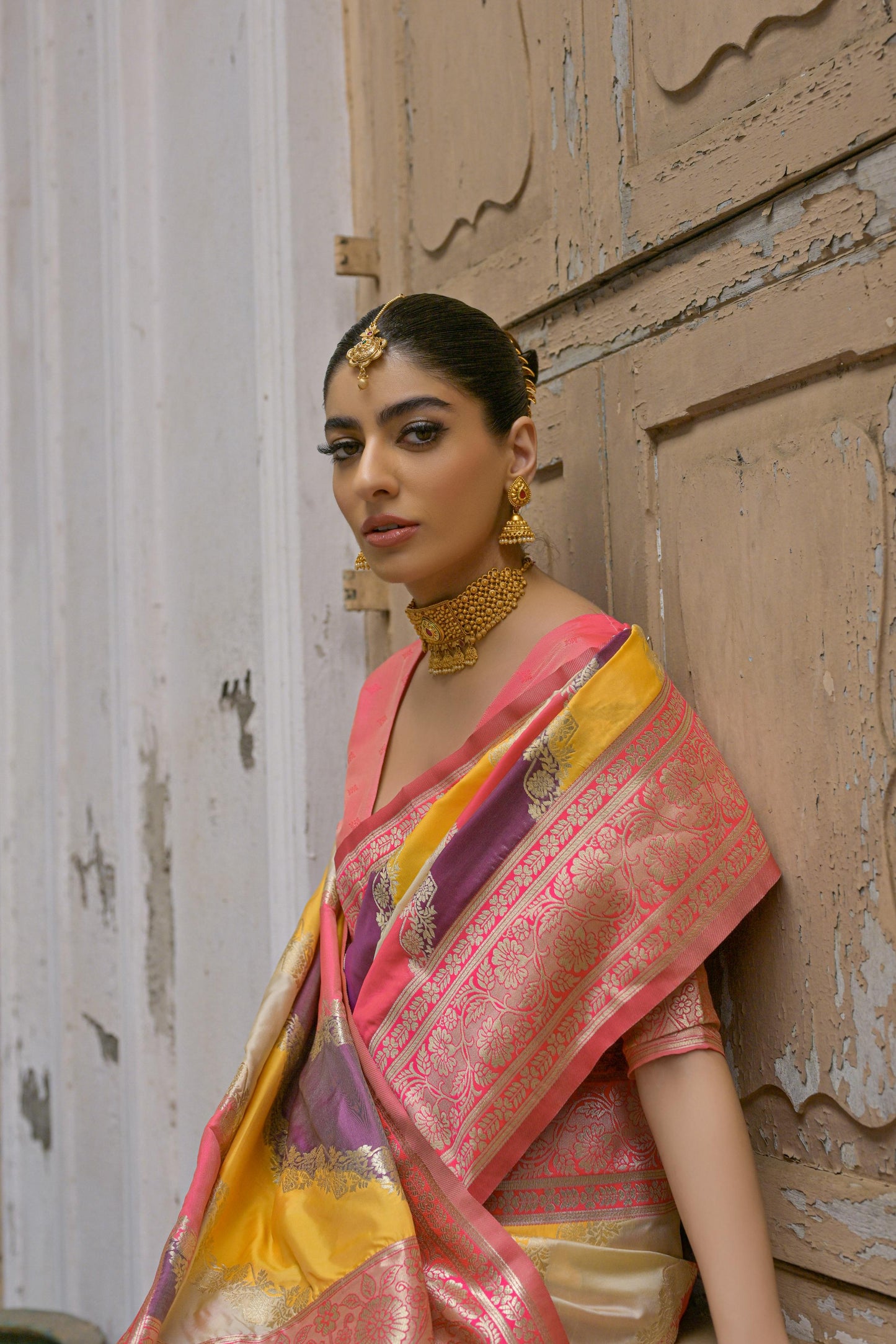Jyoti Fashion Women's Multicolor Banarasi Silk Zari Woven Saree with Blouse